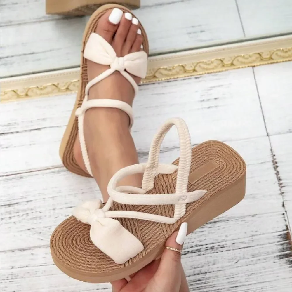 Women's Beige Sandals with Bow Detail Sz 7